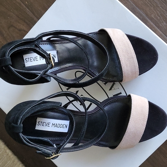 Steve Madden unleash platform sandal heel black nude color block 8.5 - Picture 3 of 9